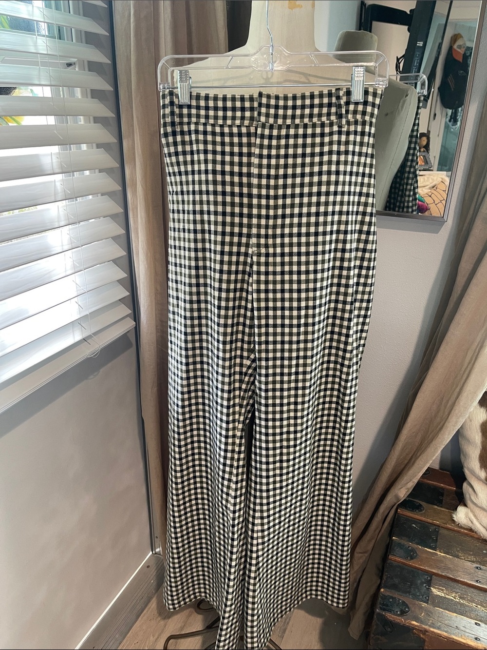 Free People Black & White Gingham Wide Leg Pants